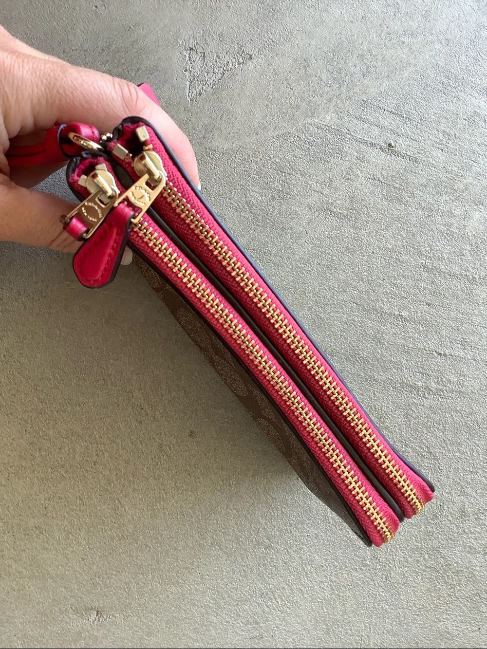 Coach double zipper corner zip wristlet wallet